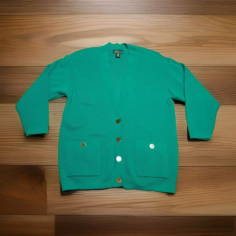 Classiques‎ Entier Emerald Green Wool Cardigan | Button Front | Pockets | Size M